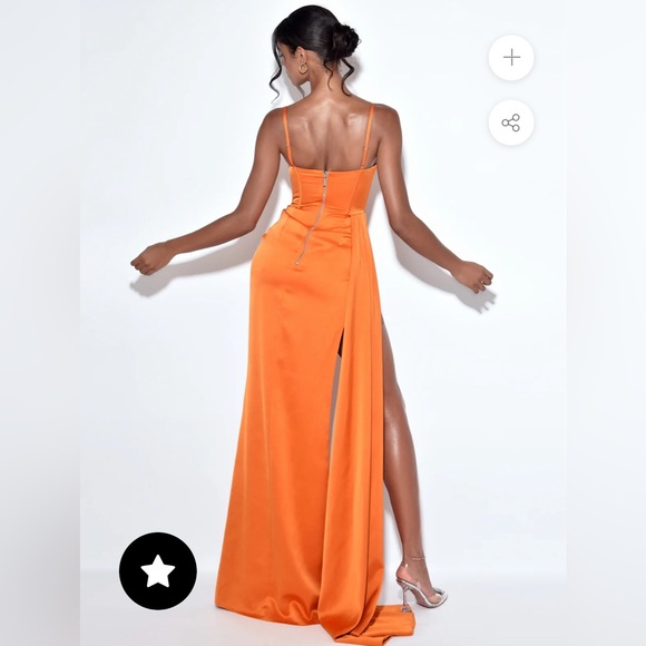 Elayna Orange Strappy Satin Corset High Slit Gown - Picture 4 of 10